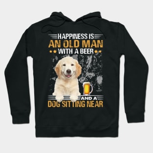 Happiness Is An Old Man With A Beer And A Golden Retriever Sitting Near Hoodie